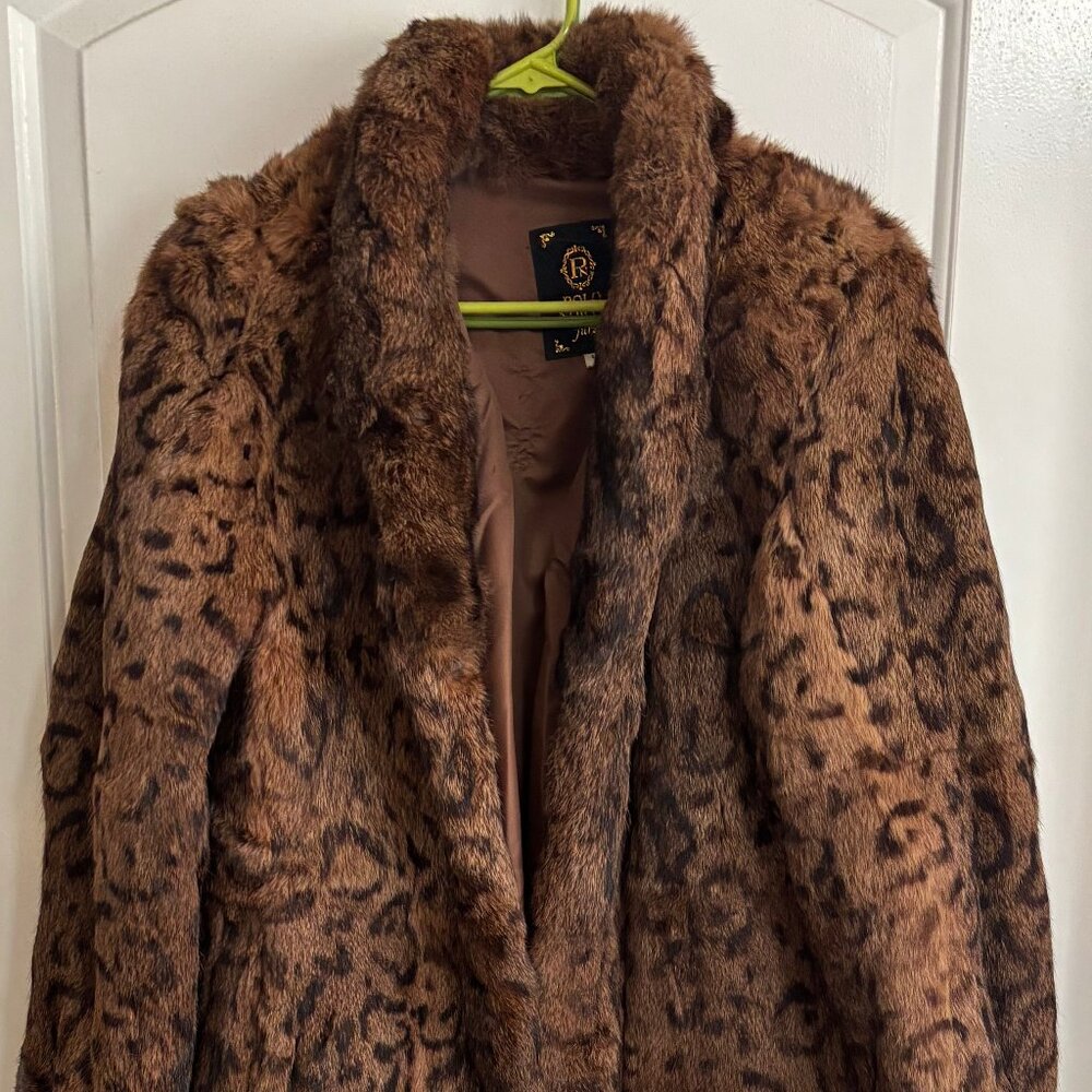 Luxury Polo Norte Rabbit Fur Coat with Bold Leopard Pattern - Full-Length